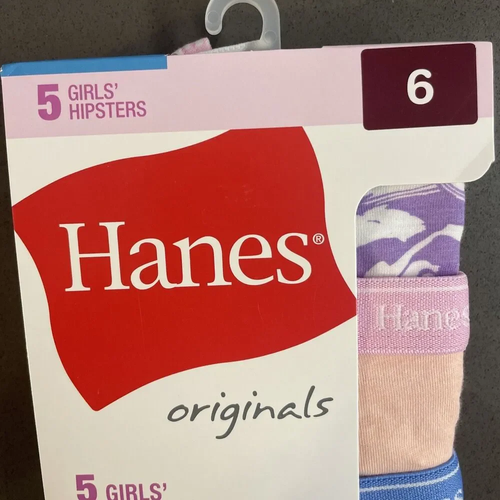 Hanes size 6 Girls Boyshorts & Hipsters, Cotton Stretch Underwear, 5 pk